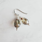 Silver Watercolor Drop Earrings, glass teardrops, tear drop earring, translucent earring, earth tones, brown blue sage moss olive green - Constant Baubling