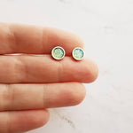 Peridot Green Stud Earrings - opalescent faux druzy stone - simple round rough jagged rock - tiny hypoallergenic stainless steel post drusy - Constant Baubling