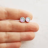 Amethyst Stud Earrings, purple opal earring, small purple earring, small purple stud, hypoallergenic earring, faux druzy earring, round gem - Constant Baubling