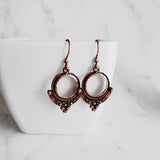 Copper Circle Earrings, small copper dangles, round copper earring, ball accents, antique copper earring, rust brown, oxidized hoop earrings - Constant Baubling