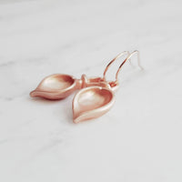 Rose Gold Lily Earrings, small lily earring, lily dangle earring, rose gold flower earring, elegant lily, matte rose gold earring, bridal - Constant Baubling