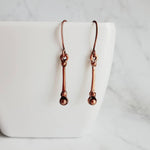 Copper Stick Earrings, long thin copper earring, pendulum earring, antique copper earring, aged copper earring, narrow bar earring, drop - Constant Baubling