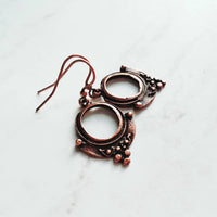 Copper Circle Earrings, small copper dangles, round copper earring, ball accents, antique copper earring, rust brown, oxidized hoop earrings - Constant Baubling