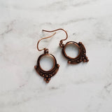 Copper Circle Earrings, small copper dangles, round copper earring, ball accents, antique copper earring, rust brown, oxidized hoop earrings - Constant Baubling