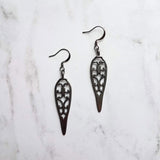 Long Gunmetal Earrings - cathedral style blackened silver filigree design w/ inverted teardrop shape - lightweight handmade everyday jewelry - Constant Baubling