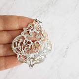 Large White Earrings - filigree Moroccan mottled patina over bronze - thin lightweight intricate design - chic trendy large medallion - Constant Baubling