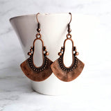 Bohemian Copper Earrings, dark antique copper, oxidized copper, Bali edge, lightweight earring, boho earrings, copper teardrop medallion - Constant Baubling