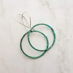 Thin Hoop Earrings, turquoise earrings, blue green circle earring, small circle earring, verdigris patina earring, copper hoop, silver hooks - Constant Baubling