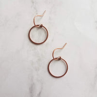 Copper Circle Earrings, small circle earring, antique copper circle earring, thin circle earring, simple copper earring, copper hoop earring - Constant Baubling