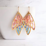 Large Wing Earrings, solid gold hooks, 14K gold fill hooks, sheer fabric earring, rainbow butterfly earring, angel wing, colorful wings - Constant Baubling