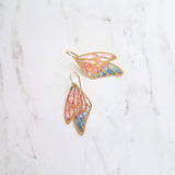 Large Wing Earrings, solid gold hooks, 14K gold fill hooks, sheer fabric earring, rainbow butterfly earring, angel wing, colorful wings - Constant Baubling