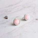 Pink Drusy Earrings - small round 3D rough crystal sparkling resin on hypoallergenic steel post stud - iridescent pastel rock/druzy style - Constant Baubling