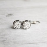 Silver Druzy Earrings, metallic earring, rock earring, stone earring, drusy earring, rough stone earring, stainless steel earring lever back - Constant Baubling