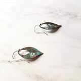 Earthy Earrings, verdigris patina drop, open teardrop, small lightweight earring, blue green aqua brown, silver, gold, copper, bronze hooks - Constant Baubling