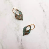 Earthy Earrings, verdigris patina drop, open teardrop, small lightweight earring, blue green aqua brown, silver, gold, copper, bronze hooks - Constant Baubling