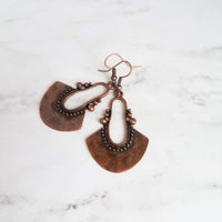 Bohemian Copper Earrings, dark antique copper, oxidized copper, Bali edge, lightweight earring, boho earrings, copper teardrop medallion - Constant Baubling