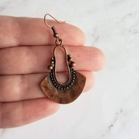 Bohemian Copper Earrings, dark antique copper, oxidized copper, Bali edge, lightweight earring, boho earrings, copper teardrop medallion - Constant Baubling