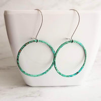 Thin Hoop Earrings, turquoise earrings, blue green circle earring, small circle earring, verdigris patina earring, copper hoop, silver hooks - Constant Baubling