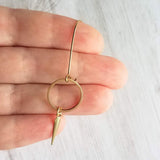 Long Gold Boho Earrings, antique brass earring, oxidized brass, lightweight earring, gold kidney hooks, gold circle earring, spike spear - Constant Baubling