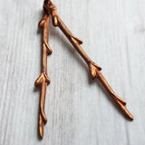 Copper Stick Earrings - long thin straight tree branch charm dangles on antique/oxidized finish hooks, handmade fall nature jewelry gift - Constant Baubling