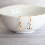 Small Gold Anchor Earrings, tiny anchor earring, anchor dangle, anchor charm, secure grounded safe, safety hope symbol, ship earring, boat - Constant Baubling