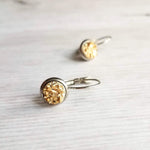 Silver & Gold Earrings - metallic bumpy faux rock drusy on steel latching leverback - rough jagged iridescent drusy stone imitation - Constant Baubling