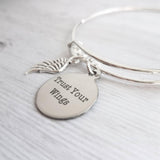 Graduation Jewelry - silver adjustable bangle double loop wire bracelet - Trust Your Wings charm - motivation, fly, encourage, take chances - Constant Baubling