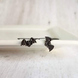 Black Bat Earrings, tiny bat earring, bat dangle, little flying bats, long matte black hook, 2 inch earring, Halloween jewelry, trick treat - Constant Baubling