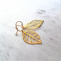 Gold Leaf Earrings, gold filigree leaf earring, cut out leaf earring, punched leaf earring, delicate, 14K SOLID GOLD or filled hook upgrade - Constant Baubling