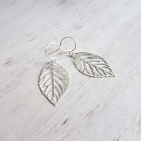 Silver Leaf Earrings - thin wispy modern outline filigree leaves - delicate cut out design - 14K SOLID GOLD or filled hook upgrade - Constant Baubling