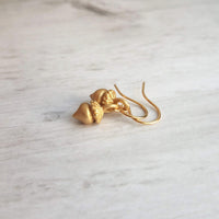 Golden Acorn Earrings, little acorns, shiny/matte gold, autumn earring, fall earring, squirrel earring, small acorns, lightweight dangle - Constant Baubling