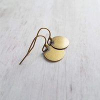 Antique Brass Disk Earrings, small bronze disk, disc earring, flat round earring, antique bronze, rustic earring, round dangle, thin circle - Constant Baubling