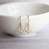 Small Gold Anchor Earrings, tiny anchor earring, anchor dangle, anchor charm, secure grounded safe, safety hope symbol, ship earring, boat - Constant Baubling