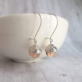 Small Acorn Earrings, glass acorn earring, peach acorn, silver acorn earring, acorn dangle earring, fall earring, autumn earring, squirrel - Constant Baubling