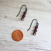 Purple Crystal Earrings, purple earring, hot pink earring, fuchsia earring, matte black earrings, dainty purple earring, small black earring - Constant Baubling