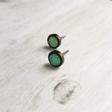 Black Stud Earrings - peridot green/aqua blue faux druzy stone - rough bumpy rock - hypoallergenic stainless surgical steel post drusy - Constant Baubling