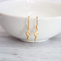 Tiny Seahorse Earrings, sea creature earring, mini seahorse earring, little bronze seahorse earring, beach earring, seahorse dangles, small - Constant Baubling