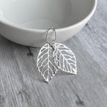 Silver Leaf Earrings - thin wispy modern outline filigree leaves - delicate cut out design - 14K SOLID GOLD or filled hook upgrade - Constant Baubling