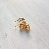 Golden Acorn Earrings, little acorns, shiny/matte gold, autumn earring, fall earring, squirrel earring, small acorns, lightweight dangle - Constant Baubling