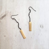 Long Drop Earrings - simple black chain gold drop rectangle - minimalist chic trendy hipster - custom length boho handmade hand crafted - Constant Baubling