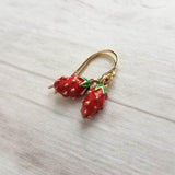 Small Strawberry Earrings, tiny strawberries, little red fruit earring, strawberry jewelry, strawberry dangle, gold strawberry charm - Constant Baubling