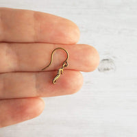 Tiny Seahorse Earrings, sea creature earring, mini seahorse earring, little bronze seahorse earring, beach earring, seahorse dangles, small - Constant Baubling