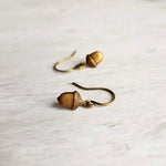 Little Acorn Earrings, small acorns, oxidized brass acorn, bronze acorns, autumn earrings, fall accessory, tiny acorn earring, petite dangle - Constant Baubling