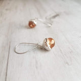 Small Acorn Earrings, glass acorn earring, peach acorn, silver acorn earring, acorn dangle earring, fall earring, autumn earring, squirrel - Constant Baubling