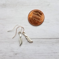 Silver Feather Earrings - .925 sterling silver hooks with tiny little charm - minimalist simple feather dangles - birthday/anniversay gift - Constant Baubling