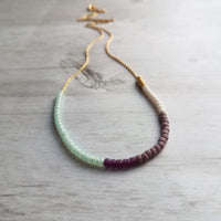 Color Block Necklace - beaded chain, 14K gold plated chain, mint green purple white, color section necklace, glass bead necklace, seed beads - Constant Baubling