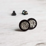 Black Stud Earrings - gunmetal silver faux druzy stone - simple round rough jagged rock - hypoallergenic stainless surgical steel post drusy - Constant Baubling