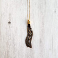 Tassel Necklace, black gold tassel pendant, herringbone chain tassel, chain fringe necklace, chain tassel necklace small black gold necklace - Constant Baubling