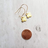 Gold Clover Earrings - small brushed 4 lobe leaf good luck charm dangle on simple latching kidney ear hook - St Patricks Day gift - Constant Baubling