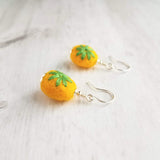 Embroidered Flower Earrings, yellow green earring, felt earring, wool earring, wool ball earring, yellow flower earring green flower earring - Constant Baubling